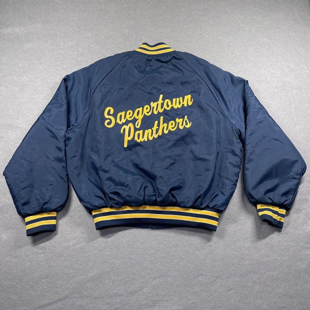 VTG 80s King Louie Jacket Mens Medium Blue Bomber Quilted Saegertown‎ Panthers